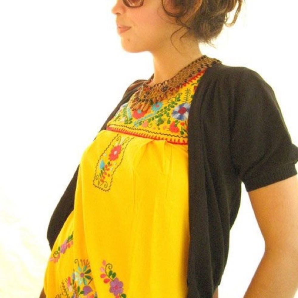 Mexican Embroidered Dress Traditional Boho Floral